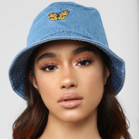 Fashion Nova | Reversible Denim Butterfly Bucket Hat – Y2K Aesthetic, One Size - Picture 1 of 10